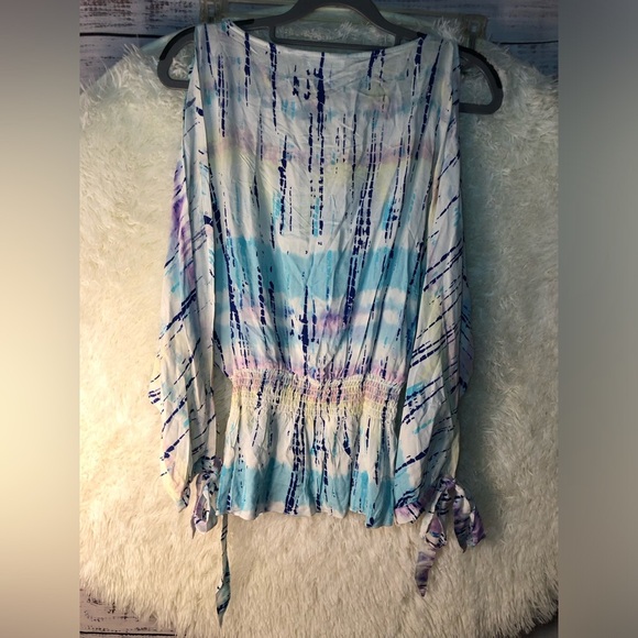 VENUS Blue and Purple Ruched Tie Blouse NWOT size 2 - Picture 11 of 13